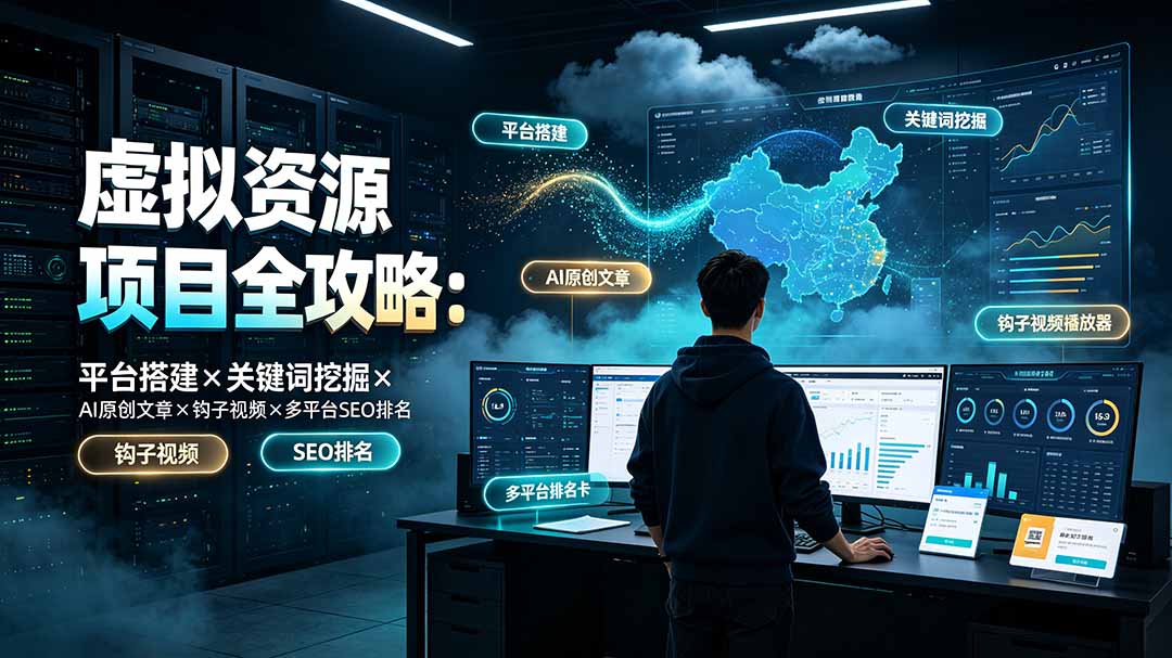 虚拟资源项目全攻略：平台搭建×关键词挖掘×AI原创文章×钩子视频×多平台SEO排名-柒染云阁