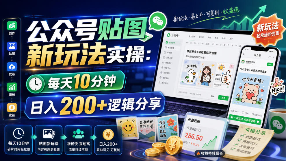 公众号贴图新玩法实操，每天10分钟，日入200+逻辑分享-柒染云阁