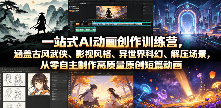 一站式AI动画创作训练营，涵盖古风武侠、影视风格、异世界科幻、解压场景，从零自主制作高质量原创短篇动画(更新)-柒染云阁
