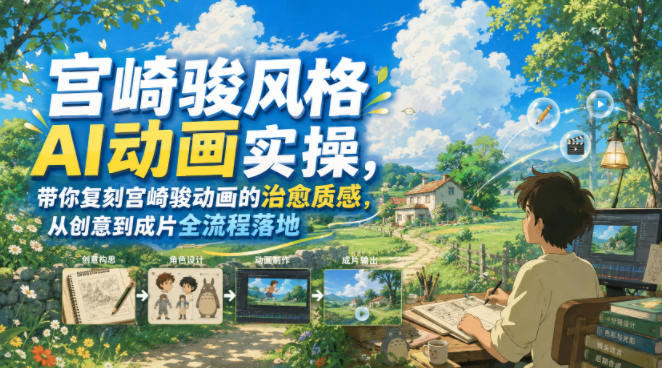 宫崎骏风格AI动画实操，带你复刻宫崎骏动画的治愈质感，从创意到成片全流程落地-柒染云阁