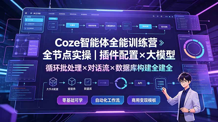 Coze智能体全能训练营：全节点实操｜插件配置×大模型×循环批处理×对话流×数据库构建全教学-柒染云阁