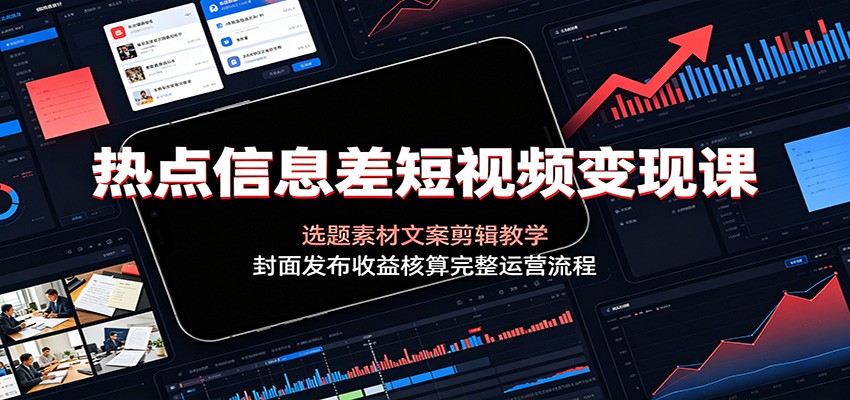 热点信息差短视频变现课：选题素材文案剪辑教学，封面发布收益核算完整运营流程-柒染云阁