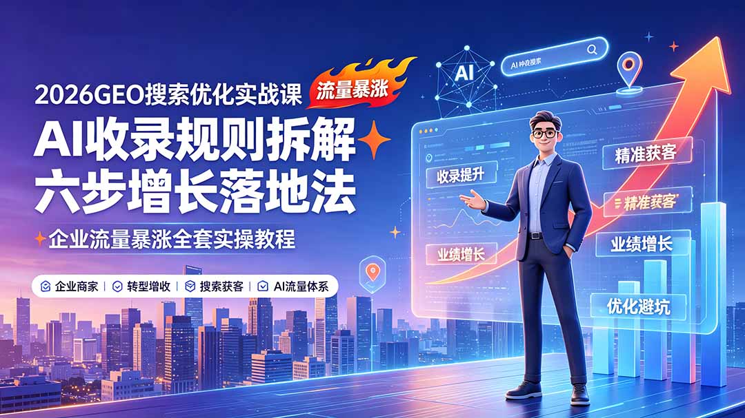 2026GEO搜索优化实战课：AI收录规则拆解｜六步增长落地法｜企业流量暴涨全套实操教程-柒染云阁