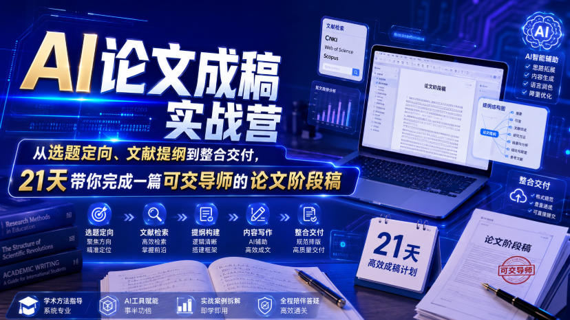 AI论文成稿实战营，从选题定向、文献提纲到整合交付，21天带你完成一篇可交导师的论文阶段稿-柒染云阁