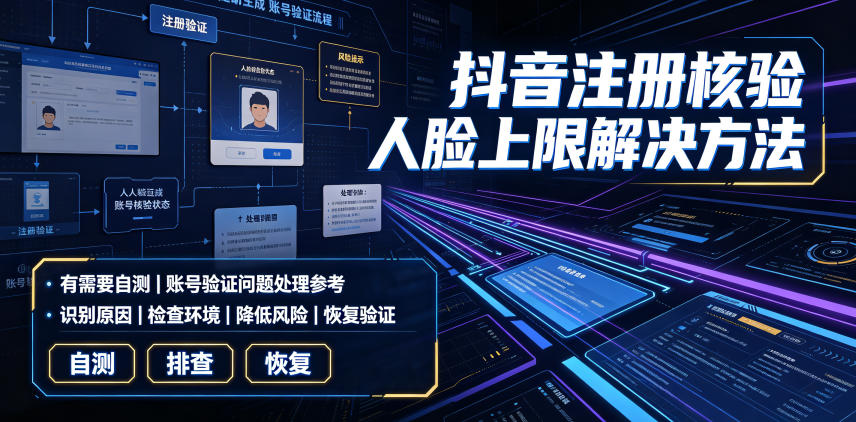 抖音注册核验人脸上限解决方法，有需要自测-柒染云阁