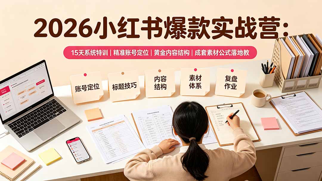2026小红书爆款实战营：15天系统特训｜精准账号定位｜黄金内容结构｜成套素材公式落地教程-柒染云阁