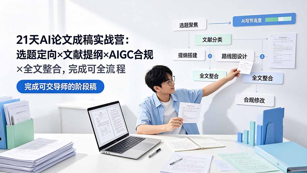 21天AI论文成稿实战营：选题定向×文献提纲×AIGC合规×全文整合，完成可交导师的阶段稿-柒染云阁