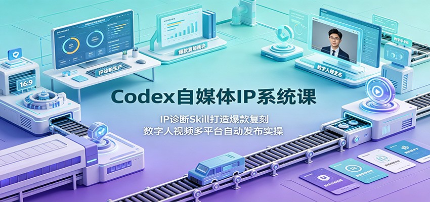 Codex自媒体IP系统课：IP诊断Skill打造爆款复刻，数字人视频多平台自动发布实操-柒染云阁