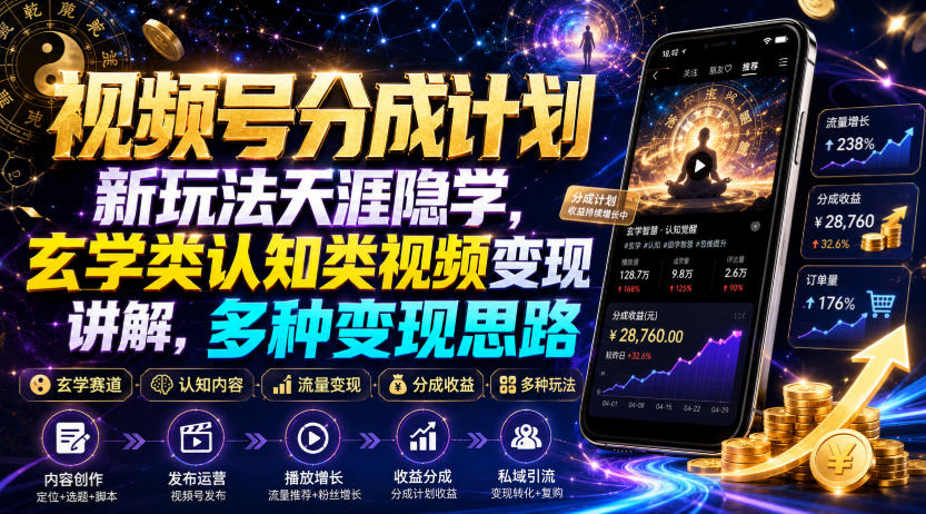 视频号分成计划新玩法天涯隐学，玄学类认知类视频变现讲解，多种变现思路-柒染云阁
