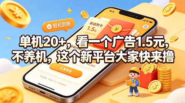 单机20+，看一个广告1.5米，不养机，这个新平台大家快来撸【揭秘】-柒染云阁