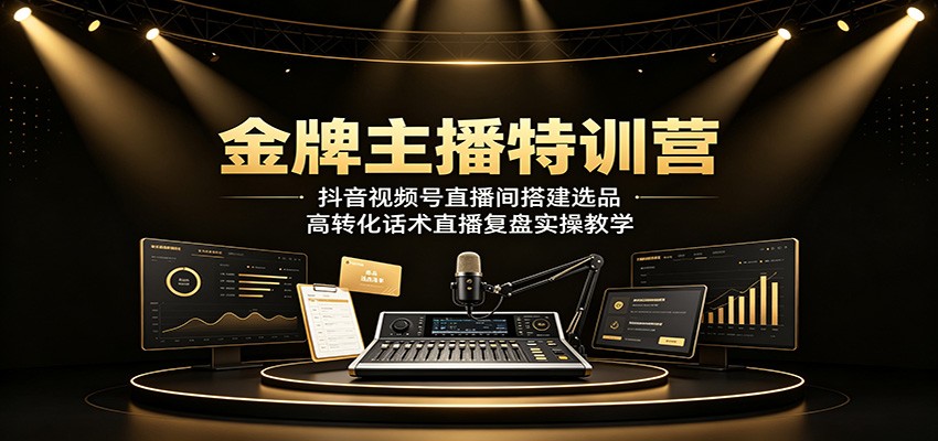 金牌主播特训营：抖音视频号直播间搭建选品，高转化话术直播复盘实操教学-柒染云阁