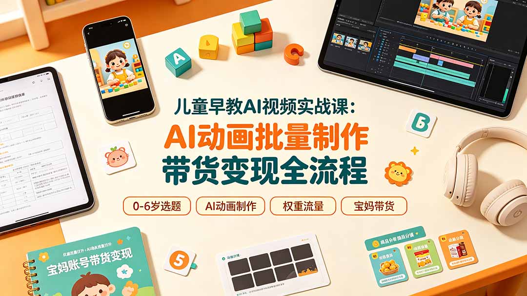 儿童早教AI视频实战课：0-6岁认知选题｜AI动画批量制作｜权重流量拉升｜宝妈账号带货变现全流程-柒染云阁