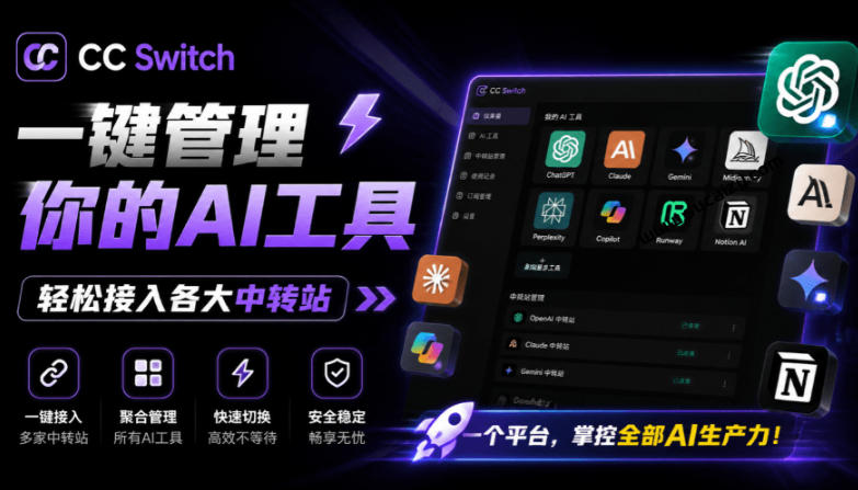 一键给Chatgpt、Codex、Claude接入地第三方中转站，CC Switch统一管理你的AI编程工具工作流-柒染云阁