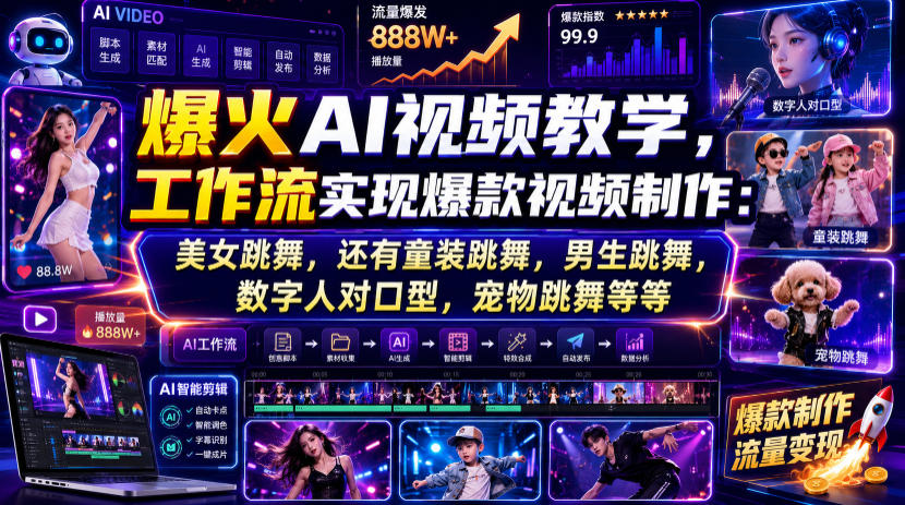 爆火AI视频教学，工作流实现爆款视频制作：美女跳舞，还有童装跳舞，男生跳舞，数字人对口型，宠物跳舞等等-柒染云阁