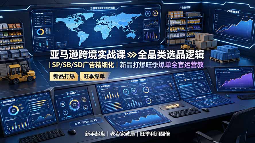 亚马逊跨境实战课：全品类选品逻辑｜SP/SB/SD广告精细化｜新品打爆旺季爆单全套运营教程-柒染云阁