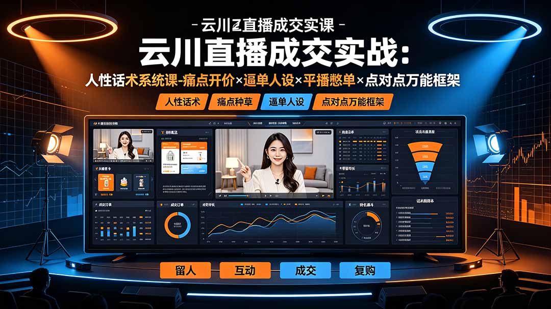 云川直播成交实战：人性话术系统课-痛点种草×塑品开价×逼单人设×平播憋单×点对点万能框架-柒染云阁