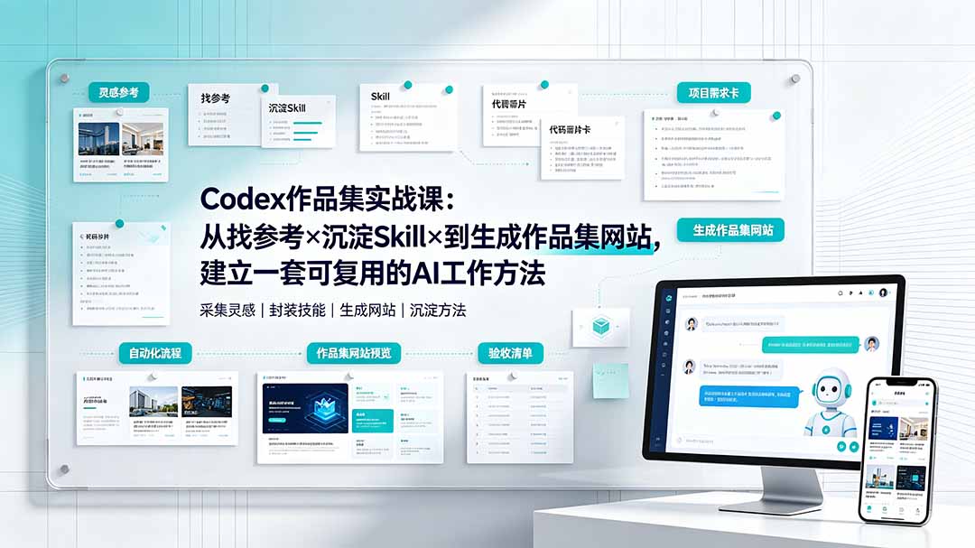 Codex作品集实战课：从找参考×沉淀Skill×到生成作品集网站，建立一套可复用的AI工作方法-柒染云阁