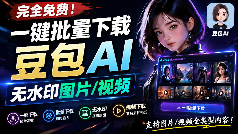 Github最新发布！一键批量下载豆包AI无水印图片/视频，简单易用，自动解析提示词，doubao-downloader-柒染云阁