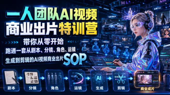 一人团队AI视频商业出片实战课：带你从零开始跑通一套从剧本、分镜、角色、运镜、生成到剪辑的AI视频商业出片SOP-柒染云阁