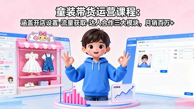 童装带货运营课程：涵盖开店设置-流量获取-达人合作三大模块，月销百万+-柒染云阁