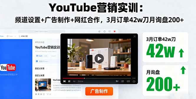 YouTube营销实训：频道设置+广告制作+网红合作，3月订单42w刀月询盘200+-柒染云阁