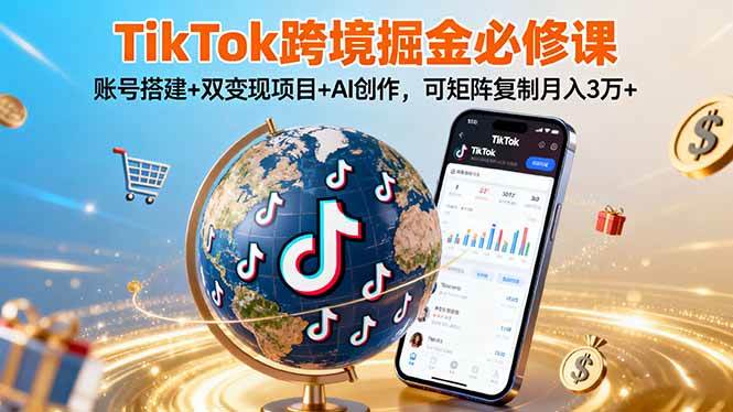TikTo跨境掘金必修课，账号搭建+双变现项目+AI创作，可矩阵复制月入3万+-柒染云阁
