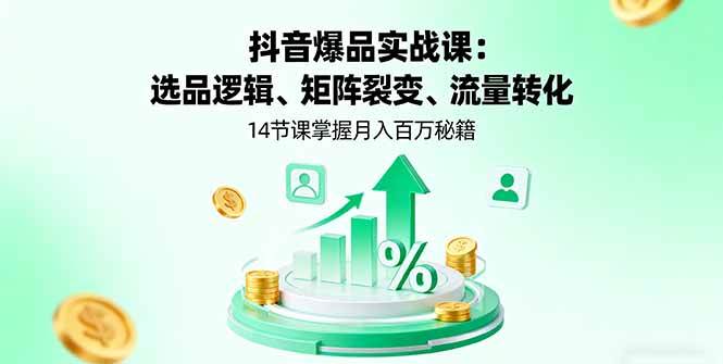 抖音爆品实战课：选品逻辑、矩阵裂变、流量转化，14节课掌握月入百万秘籍-柒染云阁
