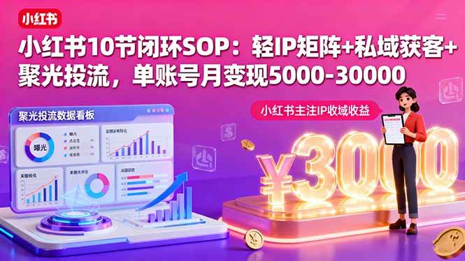 小红书10节闭环SOP：轻IP矩阵+私域获客+聚光投流，单账号月变现5000-30000-柒染云阁