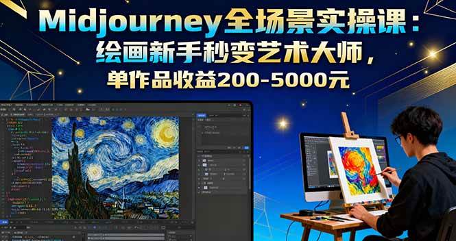 Midjourney全场景实操课：绘画新手秒变艺术大师，单作品收益200-5000元-柒染云阁