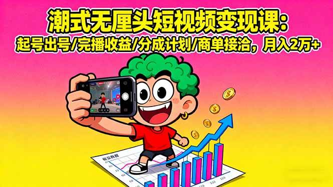 潮式无厘头短视频变现课：起号出号/完播收益/分成计划/商单接洽，月入2万+-柒染云阁