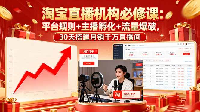 淘宝直播机构必修课：平台规则/主播孵化/流量爆破,30天搭建月销千万直播间-柒染云阁