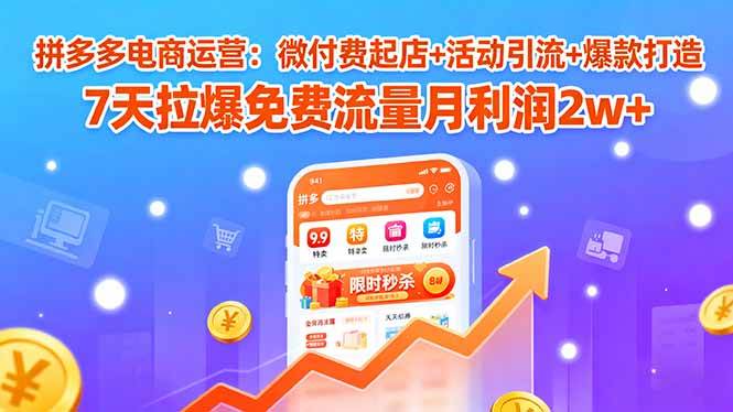 拼多多电商运营：微付费起店+活动引流+爆款打造 7天拉爆免费流量月利润2w+-柒染云阁