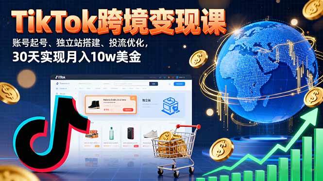 TikTok跨境变现课：账号起号、独立站搭建、投流优化，30天实现月入10w美金-柒染云阁