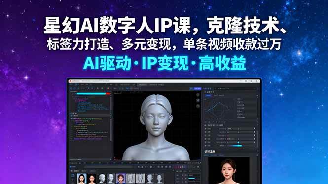 星幻AI数字人IP课，克隆技术、标签力打造、多元变现，单条视频收款过万-柒染云阁