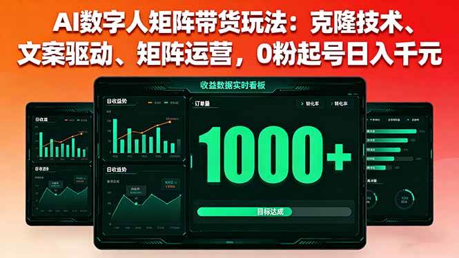 AI数字人矩阵带货玩法：克隆技术、文案驱动、矩阵运营，0粉起号日入千元-柒染云阁
