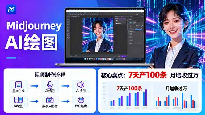 AI绘图照片开口说话视频制作：Midjourney+数字人，7天产100条月增收过万-柒染云阁