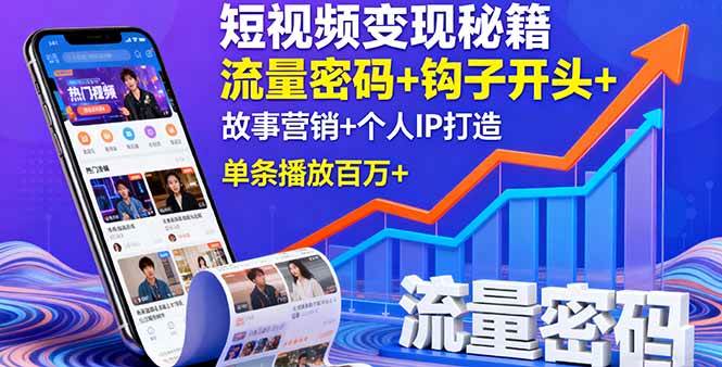 短视频变现秘籍，流量密码+钩子开头+故事营销+个人IP打造，单条播放百万+-柒染云阁