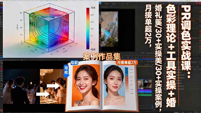 PR调色实战课：色彩理论+工具实操+婚礼医美/30+实操案例，月接单超2万-柒染云阁