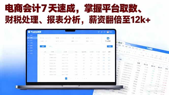 电商会计7天速成，掌握平台取数、财税处理、报表分析，薪资翻倍至12k+-柒染云阁
