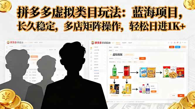 拼多多虚拟类目玩法，蓝海项目，长久稳定，多店矩阵操作，轻松日进1K+-柒染云阁