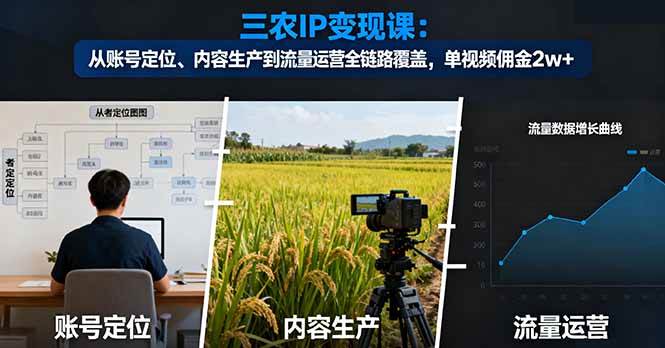 三农IP变现课：从账号定位、内容生产到流量运营全链路覆盖，单视频佣金2w+-柒染云阁