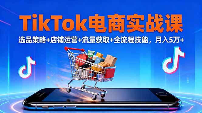 TikTok电商实战课10月，选品策略+店铺运营+流量获取+全流程技能，月入5万+-柒染云阁