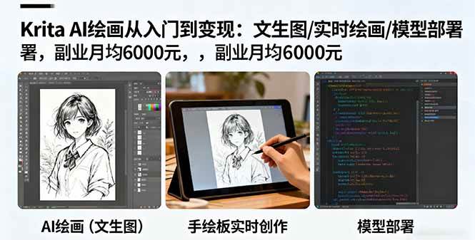 Krita AI绘画从入门到变现：文生图/实时绘画/模型部署，副业月均6000元-柒染云阁