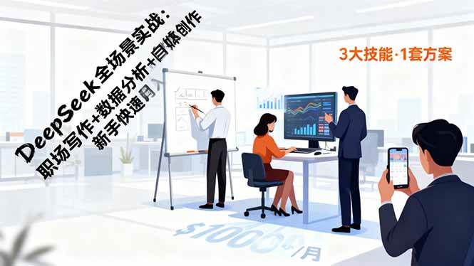 DeepSeek全场景实战：职场写作+数据分析+自媒体创作，新手快速月入过万-柒染云阁