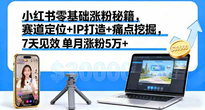 小红书零基础涨粉秘籍，赛道定位+IP打造+痛点挖掘，7天见效 单月涨粉5万+-柒染云阁