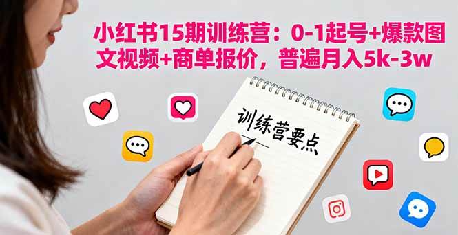 小红书15期训练营：0-1起号+爆款图文视频+商单报价，普遍月入5k-3w-柒染云阁