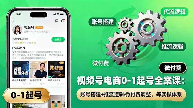 视频号电商0-1起号全案课：账号搭建+推流逻辑+微付费调整，等实操体系-柒染云阁