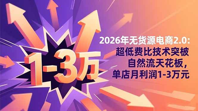 2026年无货源电商2.0：超低费比技术突破自然流天花板，单店月利润1-3万元-柒染云阁