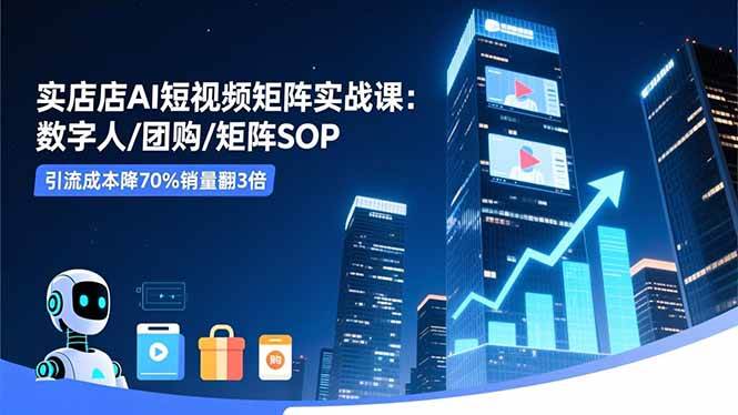 实体店AI短视频矩阵实战课：数字人/团购/矩阵SOP，引流成本降70%销量翻3倍-柒染云阁
