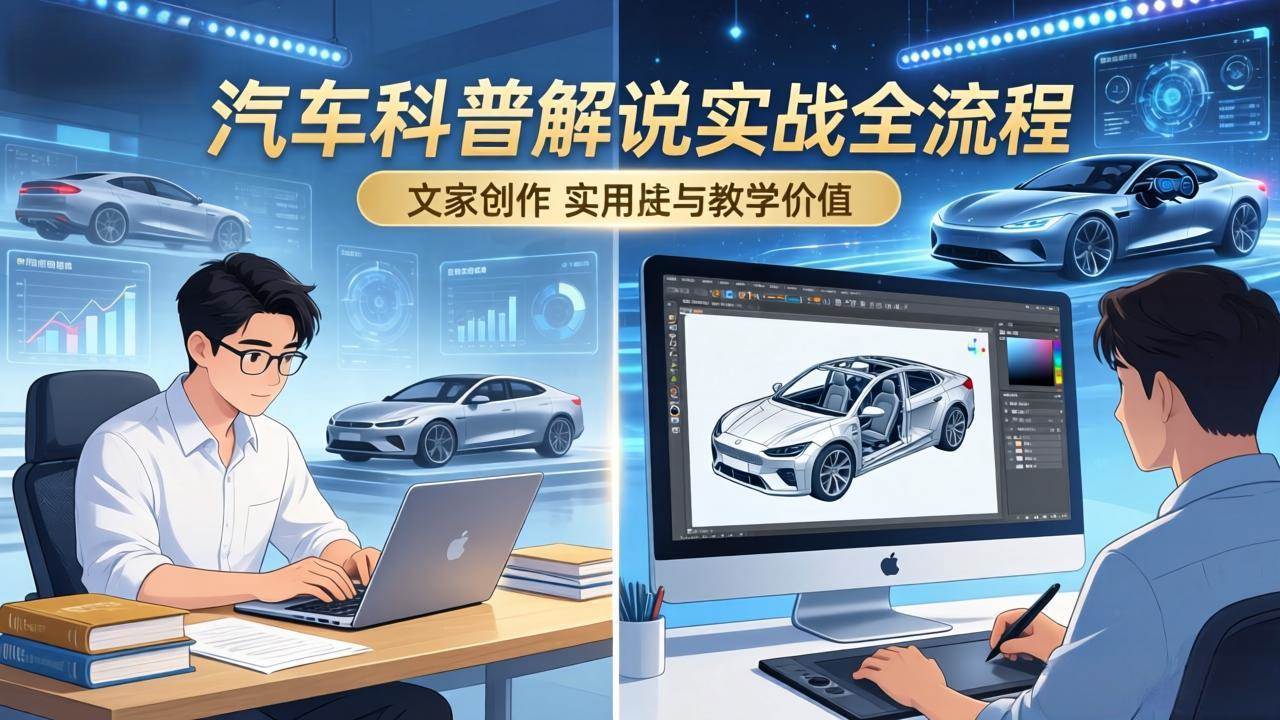 抖音汽车科普解说实战：文案+动画+画面处理+去水印全流程，打造专业汽车科普视频-柒染云阁